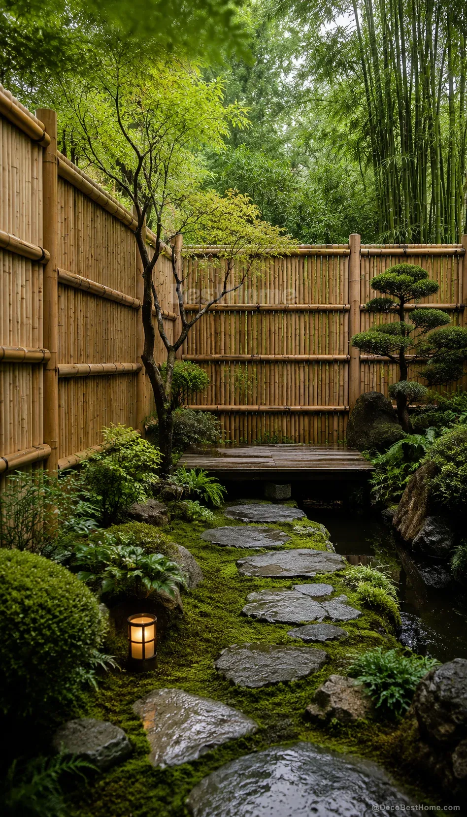 Close-up of a natural bamboo fence